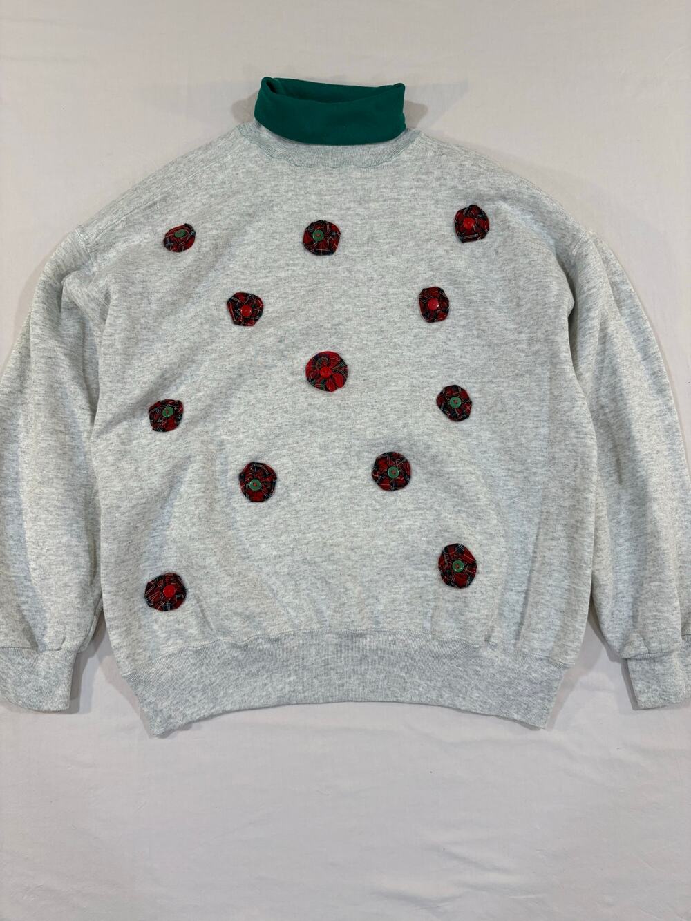 VTG 80s 90s Sunbelt Heather Gray Winter Plaid Turtleneck Sweatshirt